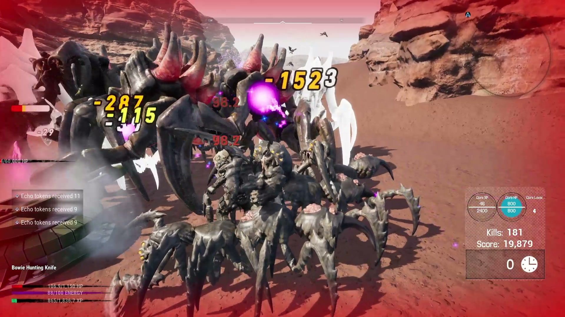 Echo fighting a swarm of dimensional entities